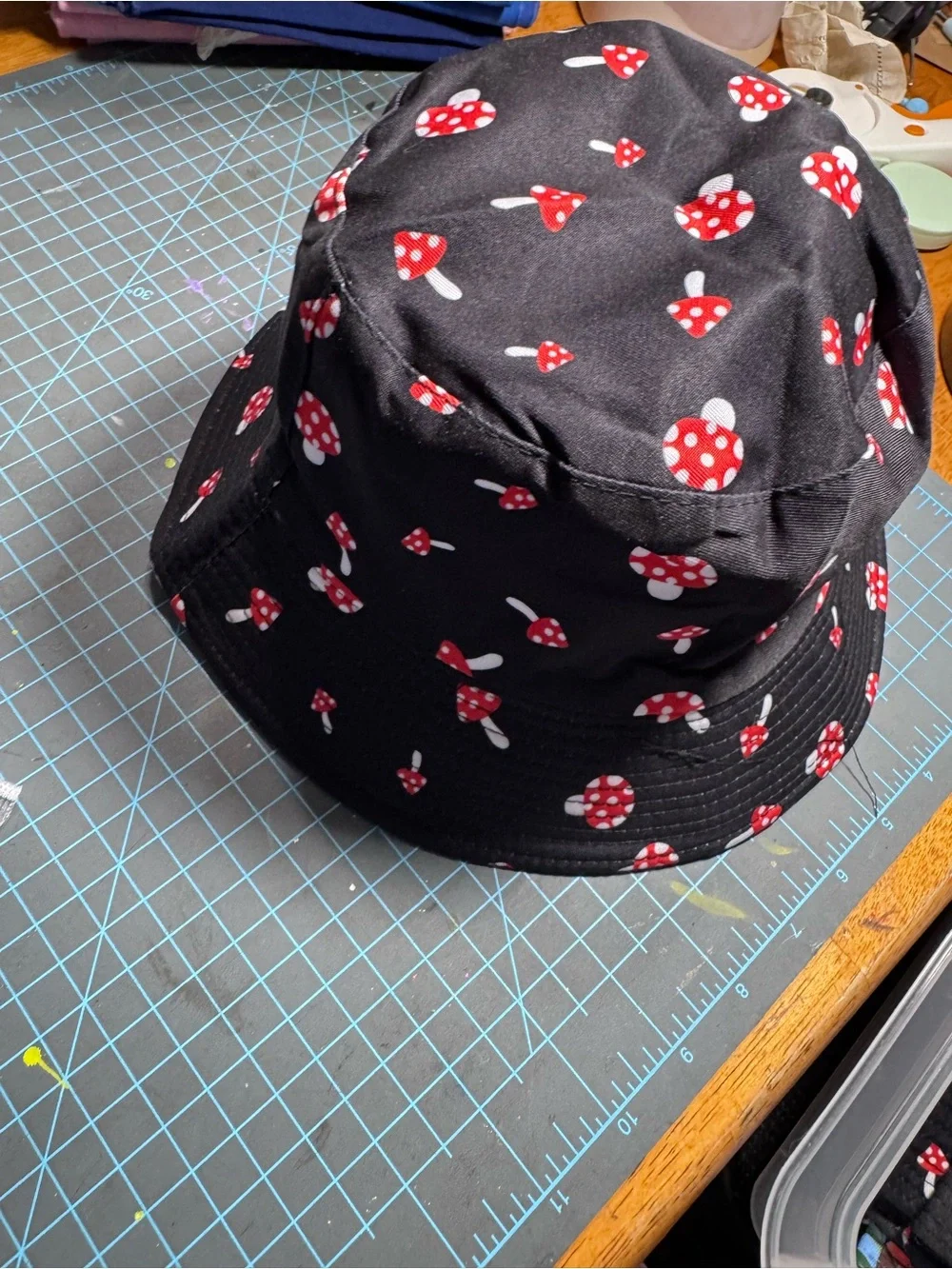 Black Mushroom Print Bucket Hat